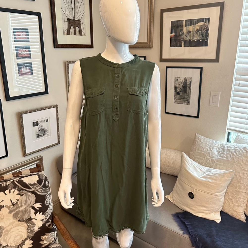 Splendid Army Green Sleeveless Button up Front Dress
